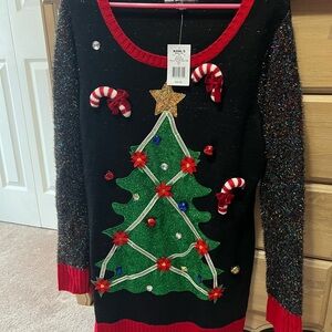 Kohl's Black Christmas Sweater with Red and Gold Accents